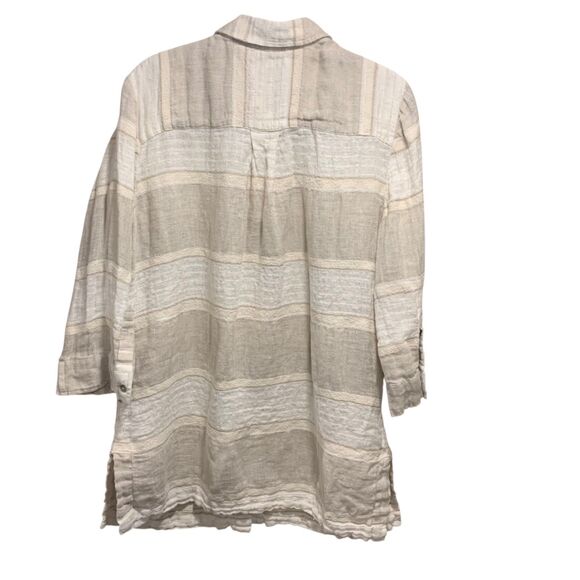 Chicos Womens Linen Blend Coastal Button Down 3/4 Sleeve Neutral Shirt L Travel - Picture 5 of 6